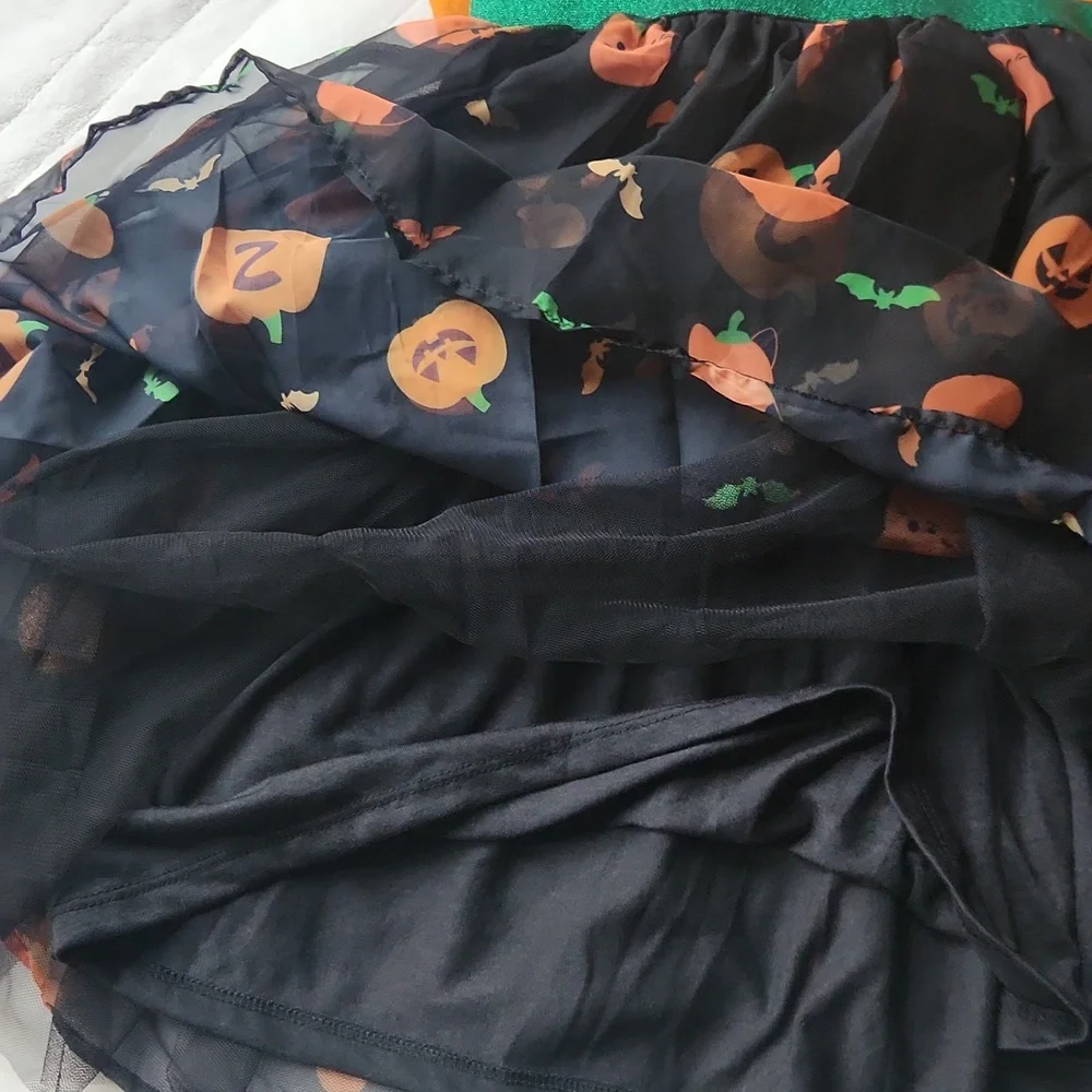 Halloween, Youth Girl Orange Black Cat Soft Squishmallows Pumkin Layered Dress